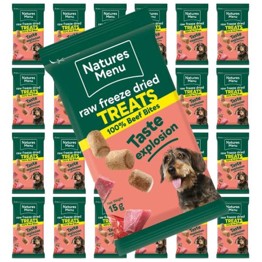 Natures Menu Raw Freeze Dried Treats 100% Beef Bites 20 x 15g Taste Explosion Dog Snacks