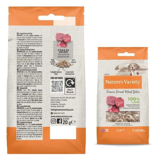 Natures Menu NATURE'S VARIETY Freeze Dried Meat Bites Lamb 12 x 20g High-Quality Natural Snack Rich Flavor Lightweight