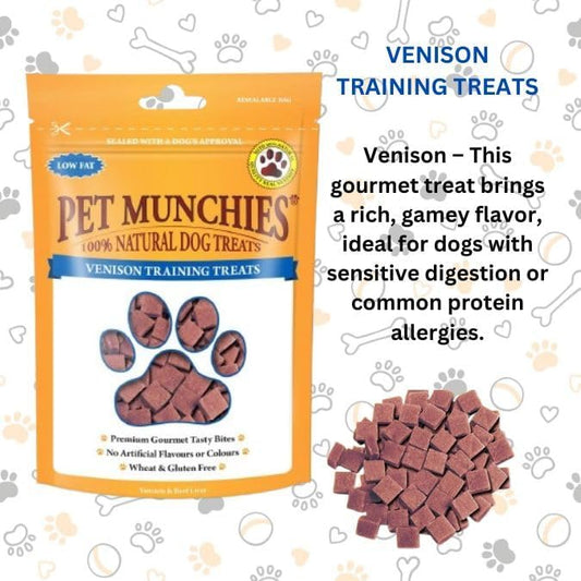 Pet Munchies Venison Dog Training Treats, 3 x 50g Grain Free Tasty Bites with Natural Real Meat, Low Fat High Protein