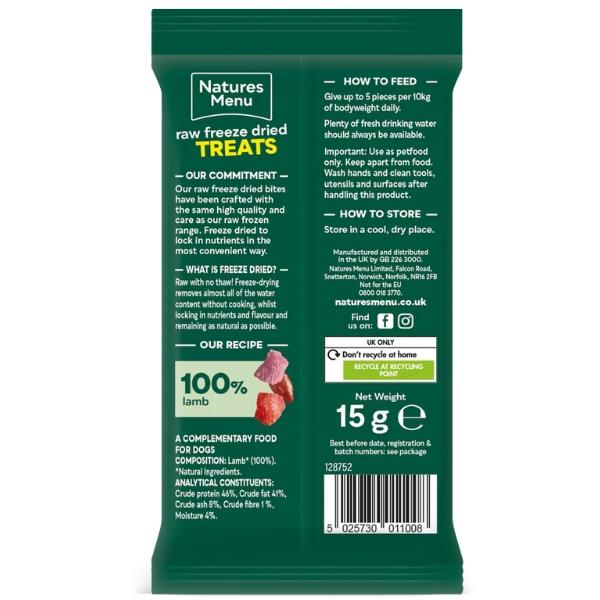 Natures Menu Raw Freeze Dried Treats 100% Lamb Bites Taste Explosion 20 x 15g Dog Snacks