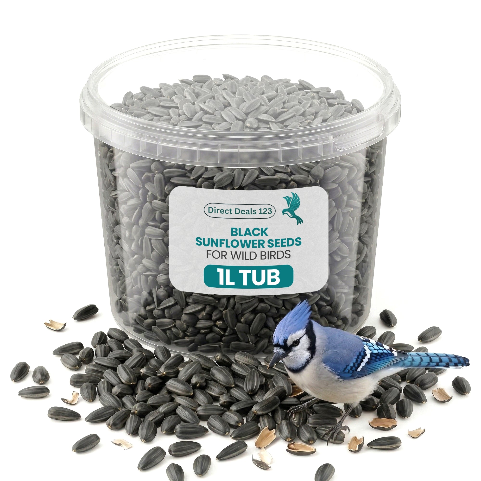 1L TUB Direct Deals 123 High-Energy Black Sunflower Seeds for Wild Birds