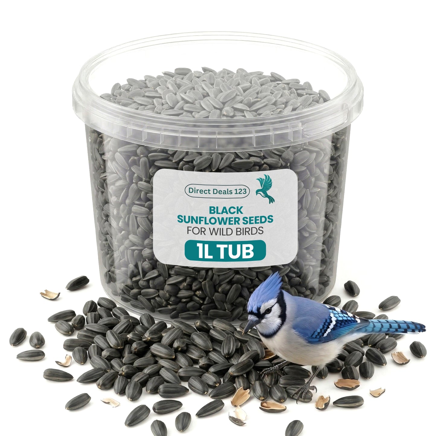 1L TUB Direct Deals 123 High-Energy Black Sunflower Seeds for Wild Birds