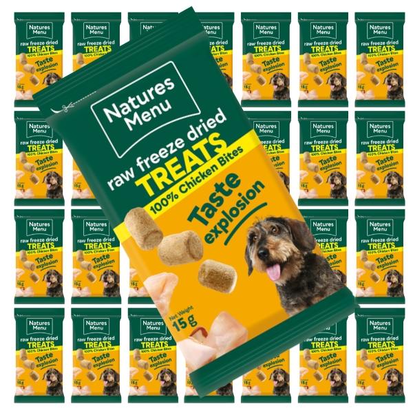 Natures Menu 20 x 15g Raw Freeze Dried Dog Treats – Chicken Bites | Natural Healthy Training Treats for Dogs | High Protein Low Fat Freeze Dried Dog Snacks | Grain Free Puppy & Adult Dog Food