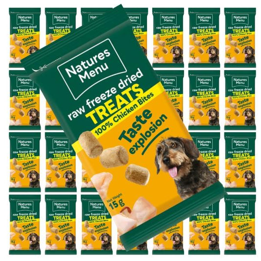 Natures Menu 20 x 15g Raw Freeze Dried Dog Treats – Chicken Bites | Natural Healthy Training Treats for Dogs | High Protein Low Fat Freeze Dried Dog Snacks | Grain Free Puppy & Adult Dog Food