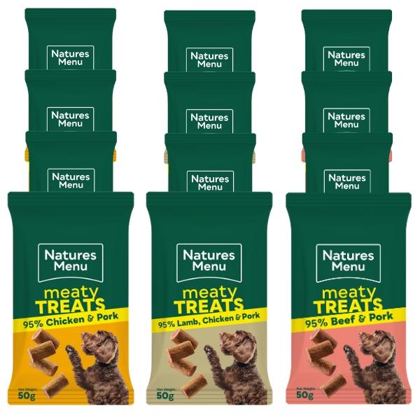 Nature's Menu Meaty Treats Real Meaty Variety Pack 50g x 12 Beef Chicken & Pork Lamb Chicken Blend Dog Snacks