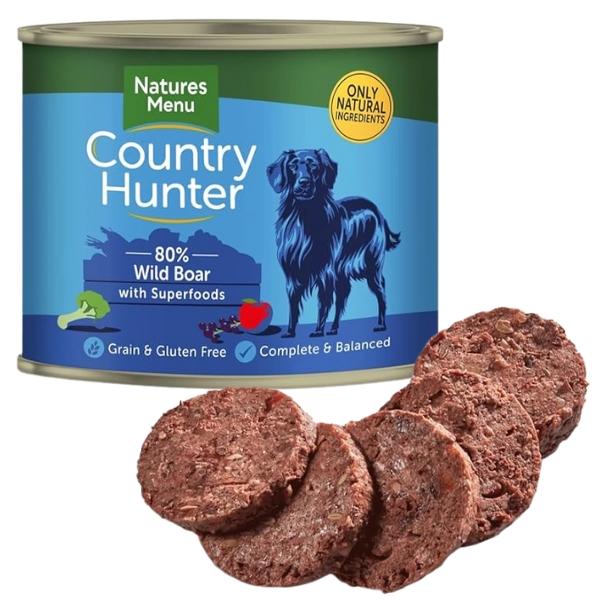 Natures Menu Country Hunter 6×600g Wild Boar with Superfoods Tins – Grain Free, Gluten Free Complete & Balanced Natural Dog Food – Novel Protein, Hypoallergenic, High Protein, Healthy Wet Dog Meal