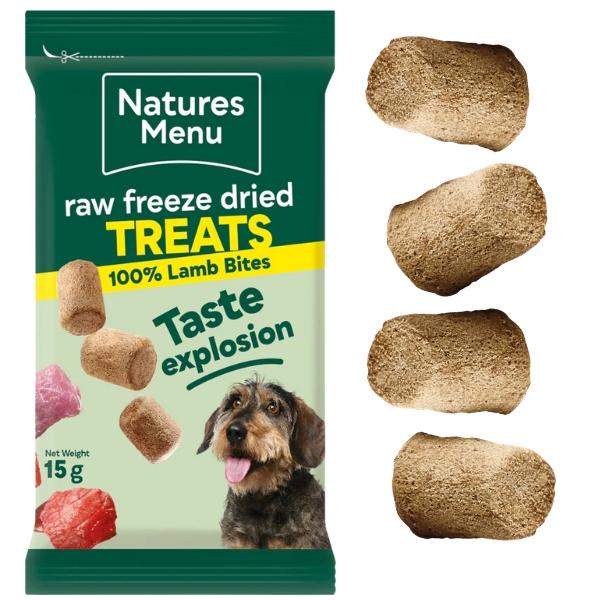 Natures Menu Raw Freeze Dried Treats 100% Lamb Bites Taste Explosion 20 x 15g Dog Snacks