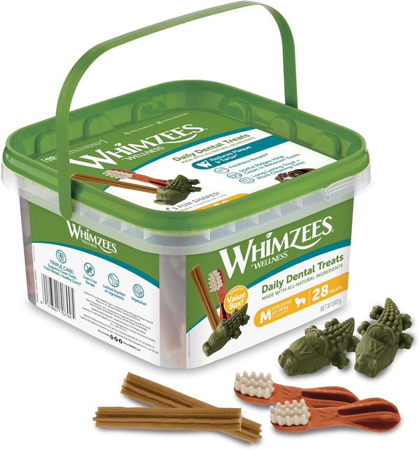 WHIMZEES Variety Box Dental M, 28 Pieces – Mixed Shapes, Size M, Dog Chews for Medium Breeds