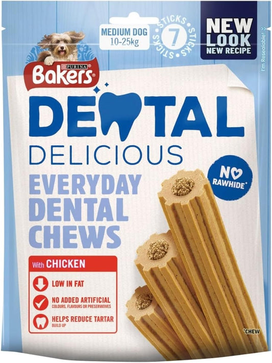 Bakers Dental Delicious Medium Dog Treats Chiclen 7 per pack (PACK OF 6)