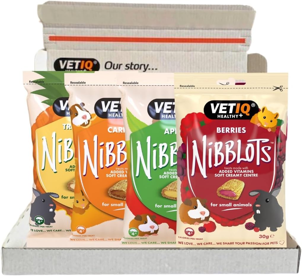 VETIQ Nibblots Treats Multi Pack with Added Vitamins in a Soft Chewy Centre for Small Animals, Suitable For Rabbits, Guinea Pigs & Hamsters, 30 g (Pack of 4)