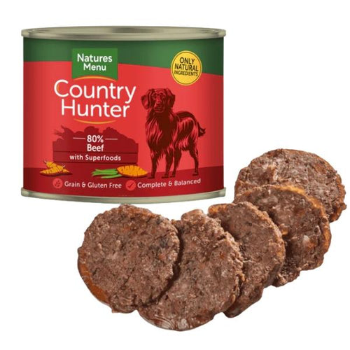 Natures Menu Country Hunter 6x600g Dog Food - Beef with Superfoods, Grain Free, Gluten Free, Natural Ingredients, High Protein Wet Dog Food, Complete and Balanced Meal, Healthy Nutrition for Dogs