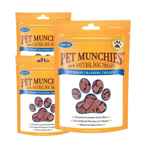 Pet Munchies Venison Dog Training Treats, 3 x 50g Grain Free Tasty Bites with Natural Real Meat, Low Fat High Protein