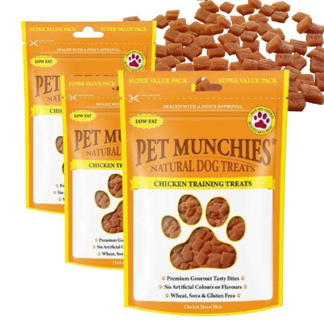 Pet Munchies Chicken Dog Training Treats, 3 x 50g Grain Free Tasty Bites with Natural Real Meat, Low Fat High Protein