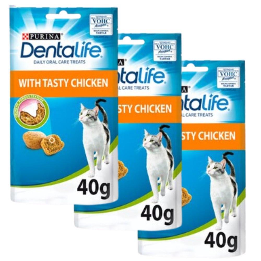 PURINA Dentalife Dental Treats for Cats | Bundle of 6 | Chicken 40g x 3 and Salmon 40g x 3
