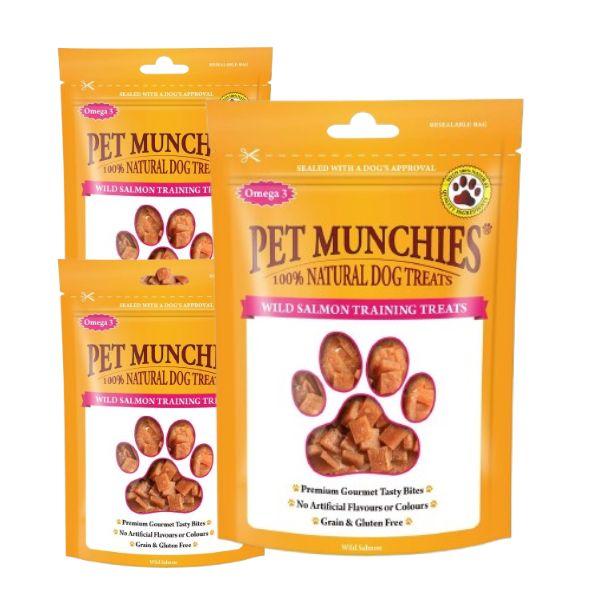 Pet Munchies Wild Salmon Dog Training Treats, Pack of 3 x 50g each, Grain Free Tasty Bites with Natural Real Meat