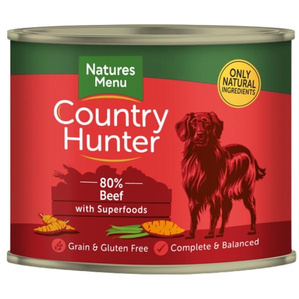 Natures Menu Country Hunter 6x600g Dog Food - Beef with Superfoods, Grain Free, Gluten Free, Natural Ingredients, High Protein Wet Dog Food, Complete and Balanced Meal, Healthy Nutrition for Dogs