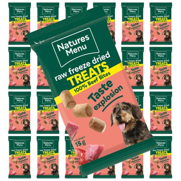 Natures Menu Raw Freeze Dried Treats 100% Beef Bites 20 x 15g Taste Explosion Dog Snacks