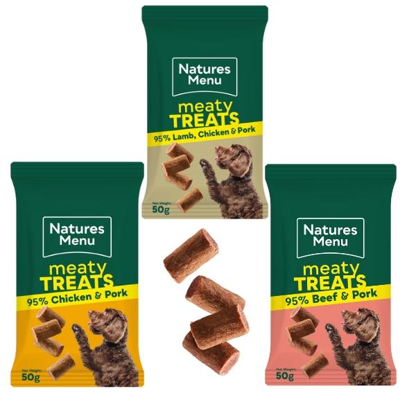Nature's Menu Meaty Treats Real Meaty Variety Pack 50g x 12 Beef Chicken & Pork Lamb Chicken Blend Dog Snacks