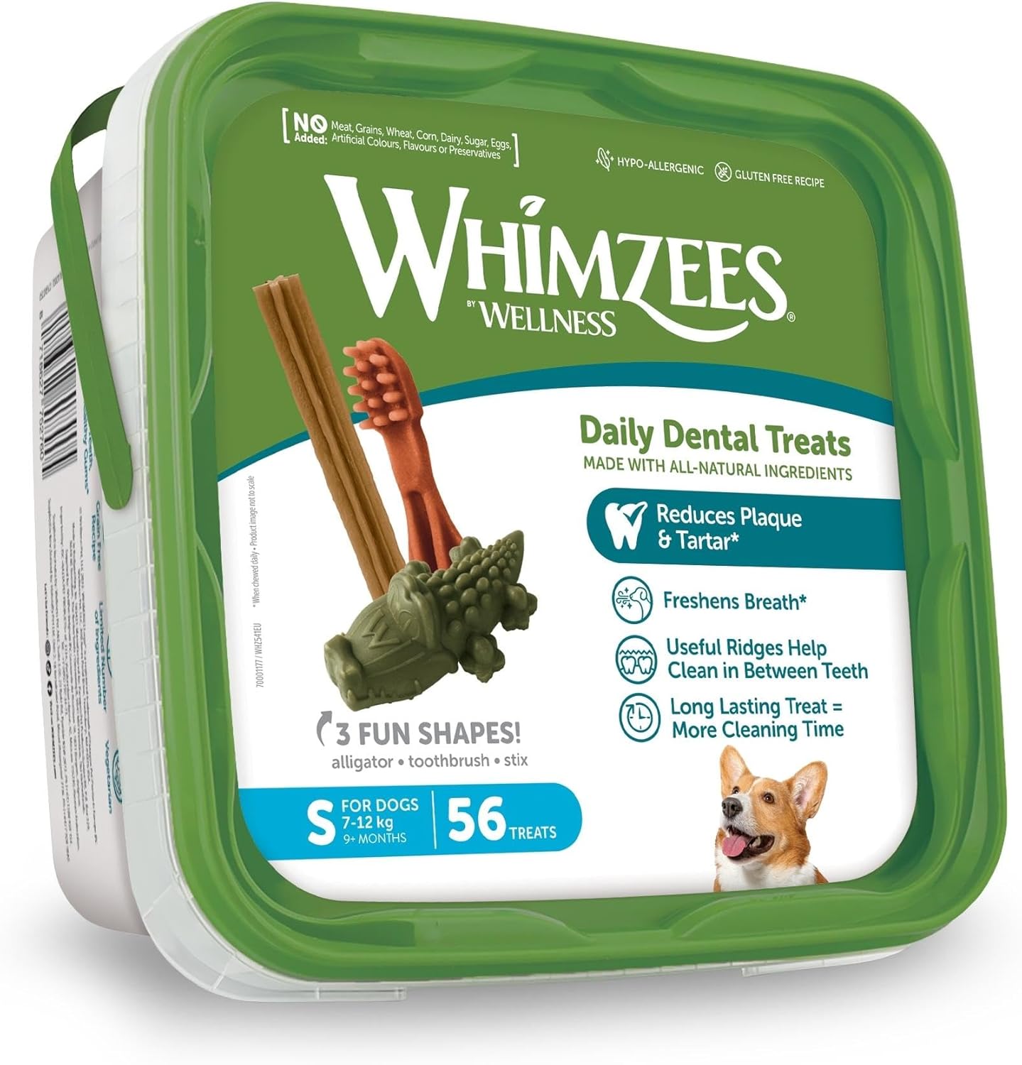WHIMZEES Variety Box Dental S, 56 Pieces – Mixed Shapes, Size S, Dog Chews for Small Breeds, Natural and Grain Free