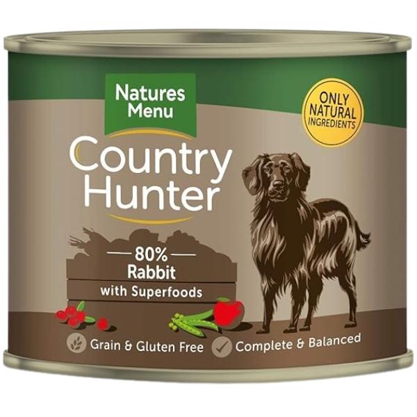 Natures Menu Country Hunter 6×600g Rabbit Tins – Natural Complete & Balanced Wet Dog Food, Grain-Free Gluten-Free, Hypoallergenic, Superfoods, Sensitive Stomach, Healthy Nutrition for Dogs