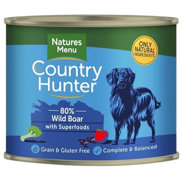Natures Menu Country Hunter 6×600g Wild Boar with Superfoods Tins – Grain Free, Gluten Free Complete & Balanced Natural Dog Food – Novel Protein, Hypoallergenic, High Protein, Healthy Wet Dog Meal