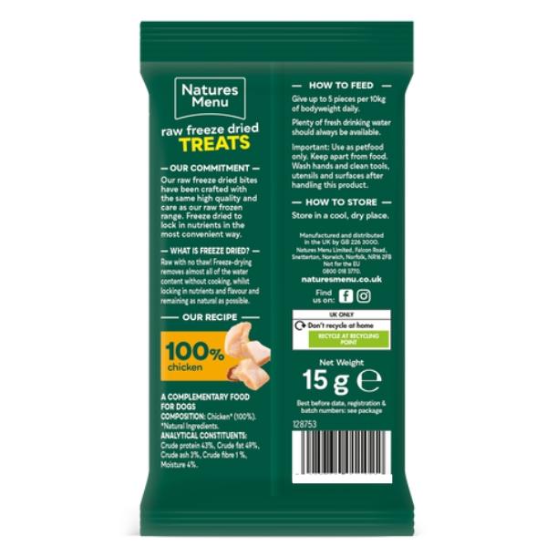Natures Menu 20 x 15g Raw Freeze Dried Dog Treats – Chicken Bites | Natural Healthy Training Treats for Dogs | High Protein Low Fat Freeze Dried Dog Snacks | Grain Free Puppy & Adult Dog Food