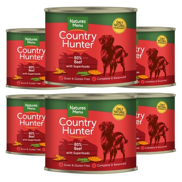 Natures Menu Country Hunter 6x600g Dog Food - Beef with Superfoods, Grain Free, Gluten Free, Natural Ingredients, High Protein Wet Dog Food, Complete and Balanced Meal, Healthy Nutrition for Dogs