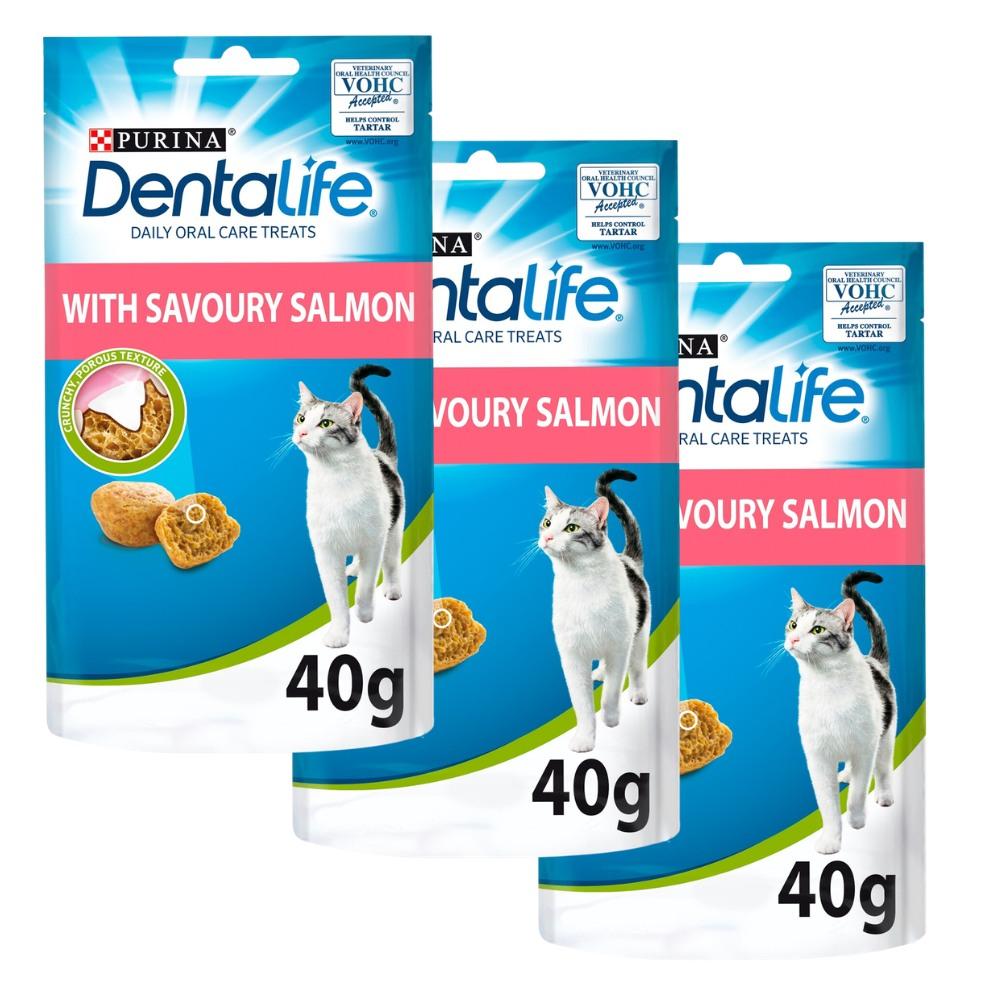 PURINA Dentalife Dental Treats for Cats | Bundle of 6 | Chicken 40g x 3 and Salmon 40g x 3