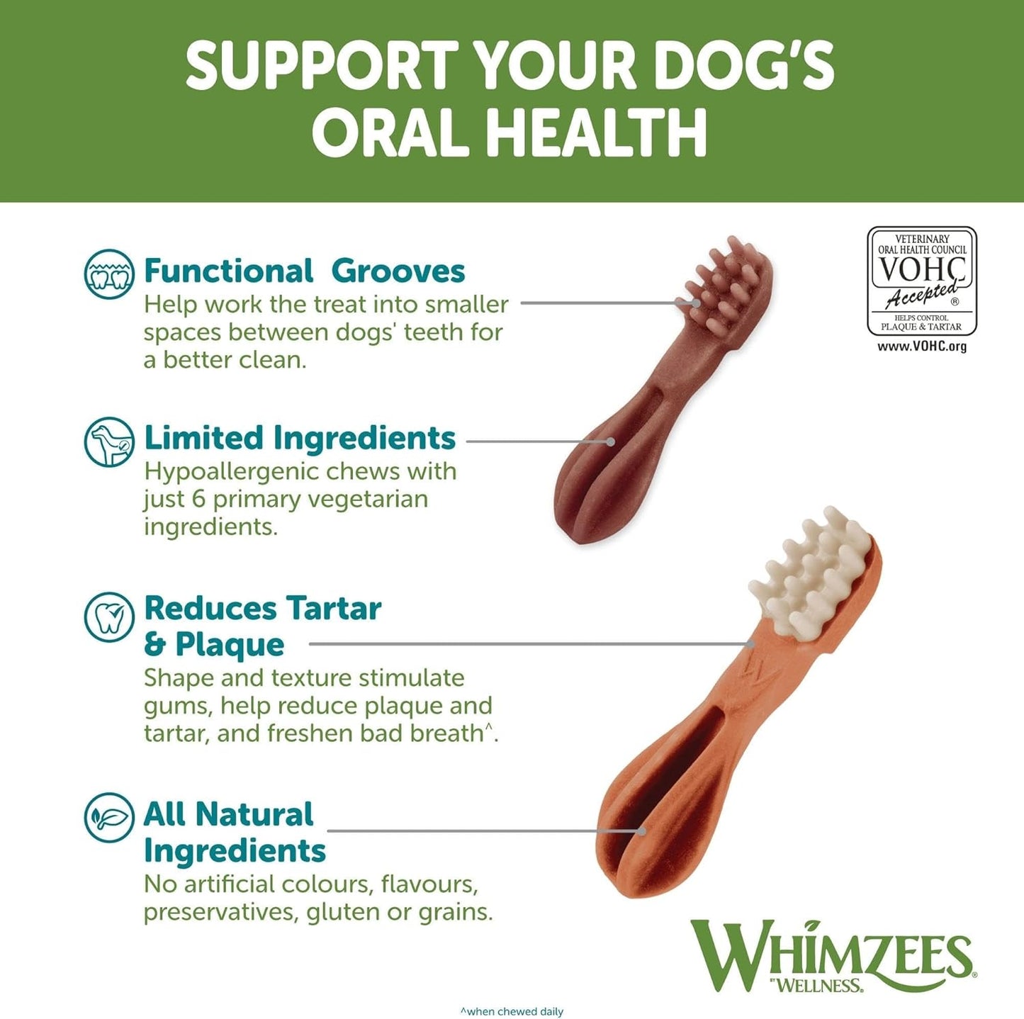 WHIMZEES Variety Box Dental S, 56 Pieces – Mixed Shapes, Size S, Dog Chews for Small Breeds, Natural and Grain Free