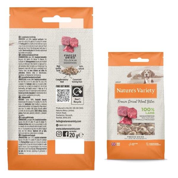 Natures Menu NATURE'S VARIETY Freeze Dried Meat Bites Lamb 12 x 20g High-Quality Natural Snack Rich Flavor Lightweight