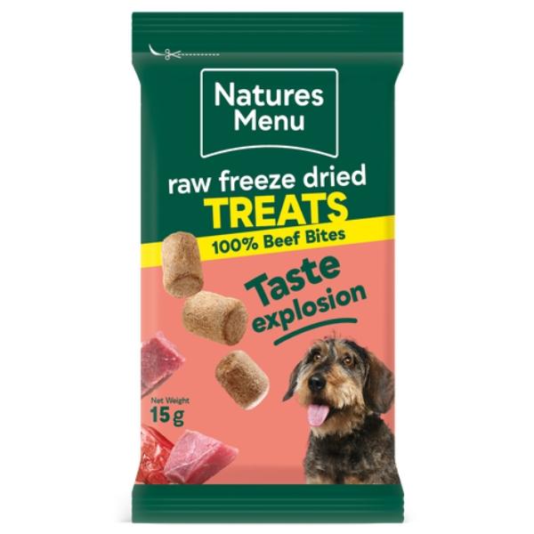 Natures Menu Raw Freeze Dried Treats 100% Beef Bites 20 x 15g Taste Explosion Dog Snacks