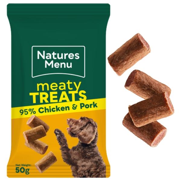 Nature's Menu Meaty Treats Real Meaty Variety Pack 50g x 12 Beef Chicken & Pork Lamb Chicken Blend Dog Snacks