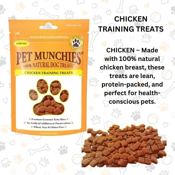 Pet Munchies Chicken Dog Training Treats, 3 x 50g Grain Free Tasty Bites with Natural Real Meat, Low Fat High Protein