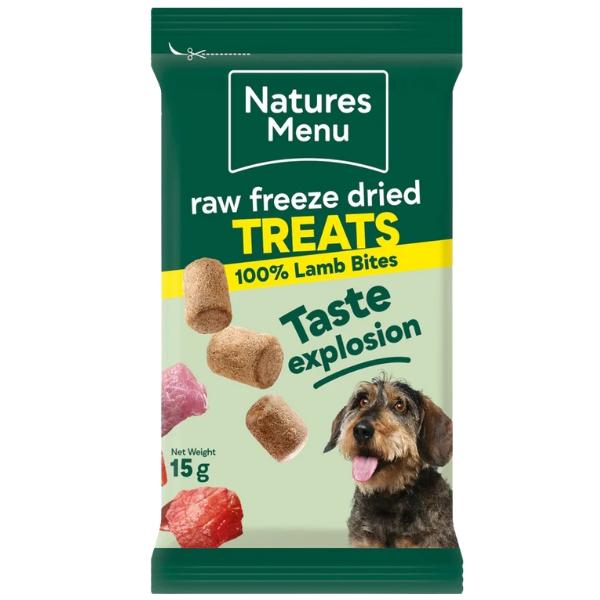Natures Menu Raw Freeze Dried Treats 100% Lamb Bites Taste Explosion 20 x 15g Dog Snacks