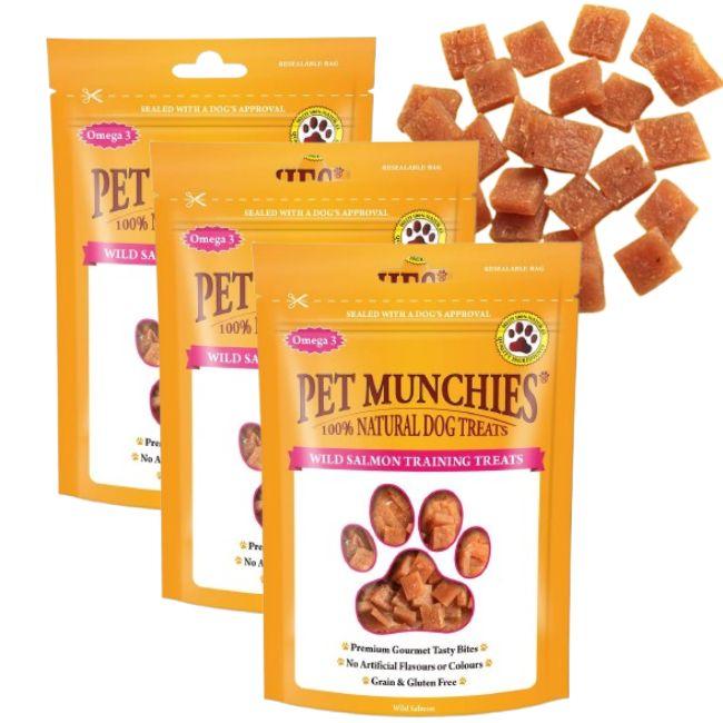 Pet Munchies Wild Salmon Dog Training Treats, Pack of 3 x 50g each, Grain Free Tasty Bites with Natural Real Meat