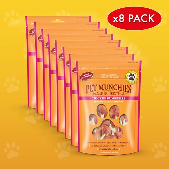 Pet Munchies Chicken 8×80 g Dumbbells Dog Treats – Natural, Grain-Free, Gluten-Free, High-Protein, Low-Fat Chews for Adult Dogs – Healthy Training Rewards, Real Meat Snacks