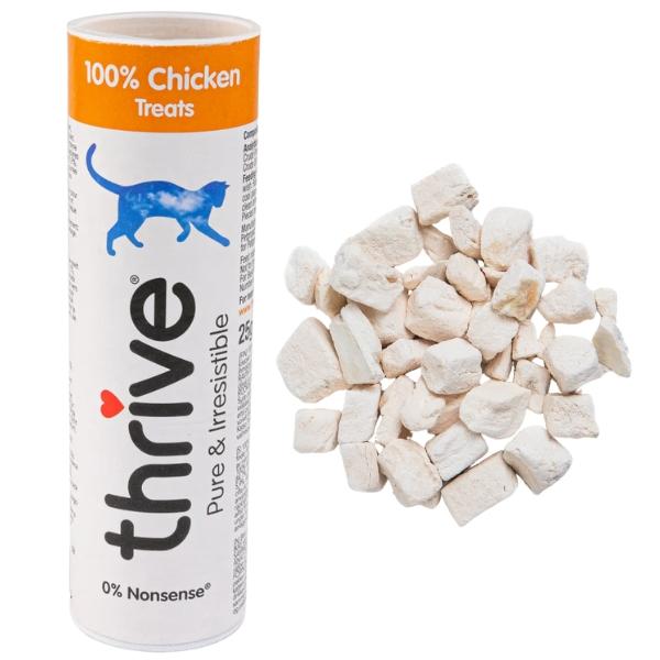 Thrive Cat Treats - 100 Percent Chicken, 12 Pack Pouches - Healthy Natural Cat Food, Grain Free High Protein Dry Cat Food, Hypoallergenic Crunchy Cat Treats, Kitten Food, Training Snacks for Cats