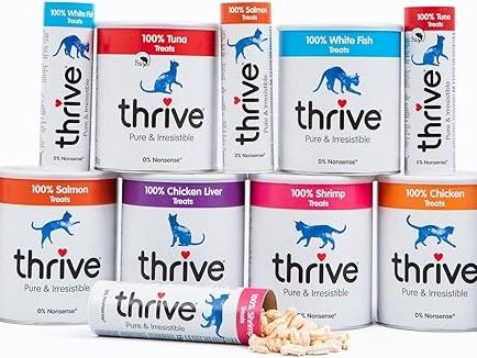 Thrive Cat Treats 110g White Fish MaxiTube – Healthy Natural Freeze Dried Cat Food, Grain Free High Protein Kitten Food, Hypoallergenic Crunchy Cat Snacks, Training Treats, Nutritious Delicious Cat Food for Cats
