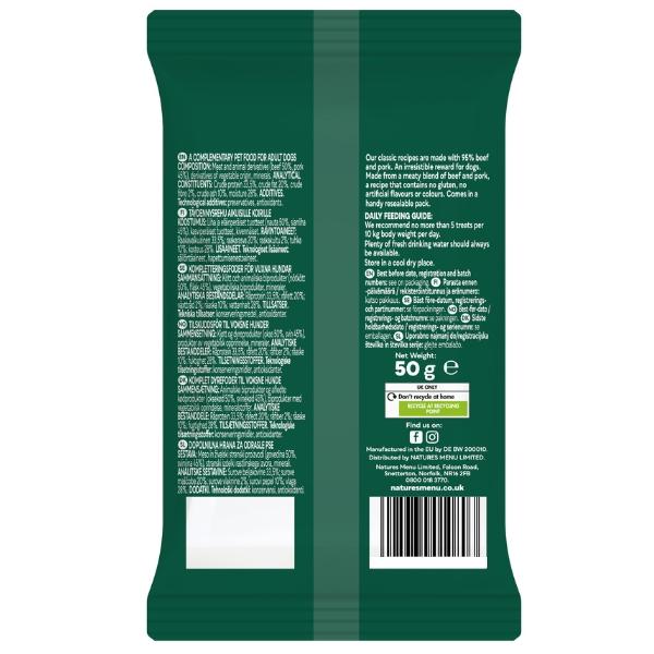 Natures Menu 50g x12 Cat Meaty Treats – Beef & Pork Recipe Soft Chewy Snacks for Cats, High Meat Content, Grain-Free, Hypoallergenic, Easy to Portion, Natural Protein-Rich Training Treats