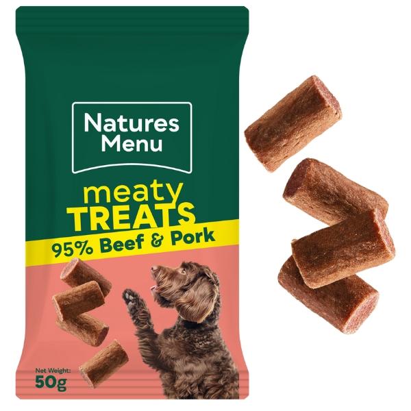 Nature's Menu Meaty Treats Real Meaty Variety Pack 50g x 12 Beef Chicken & Pork Lamb Chicken Blend Dog Snacks