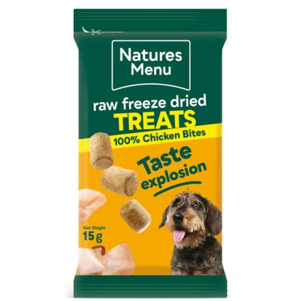 Natures Menu 20 x 15g Raw Freeze Dried Dog Treats – Chicken Bites | Natural Healthy Training Treats for Dogs | High Protein Low Fat Freeze Dried Dog Snacks | Grain Free Puppy & Adult Dog Food