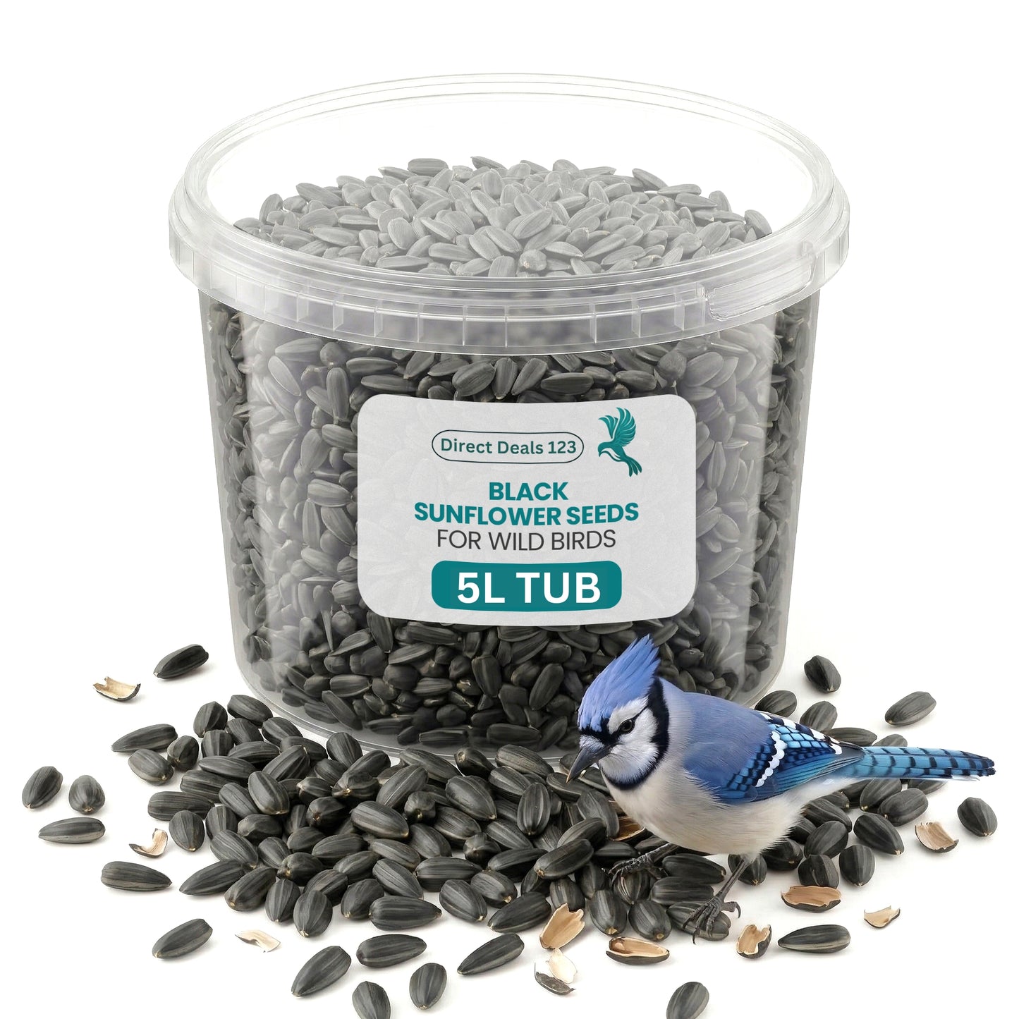 5L TUB Direct Deals 123 High-Energy Black Sunflower Seeds for Wild Birds