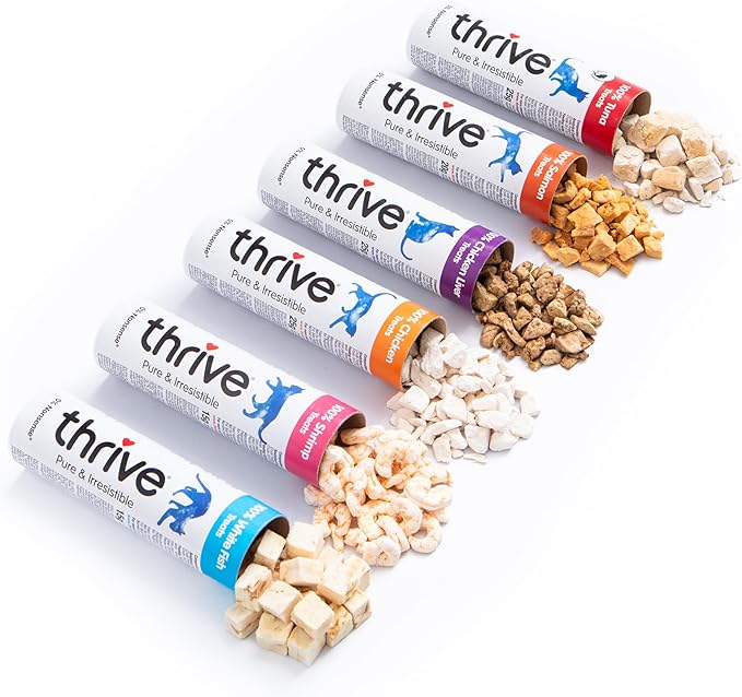 Thrive Cat Treats 110g White Fish MaxiTube – Healthy Natural Freeze Dried Cat Food, Grain Free High Protein Kitten Food, Hypoallergenic Crunchy Cat Snacks, Training Treats, Nutritious Delicious Cat Food for Cats