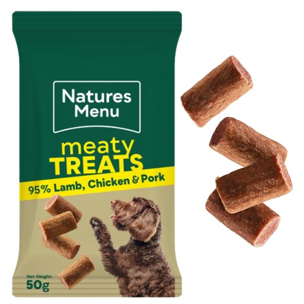 Nature's Menu Meaty Treats Real Meaty Variety Pack 50g x 12 Beef Chicken & Pork Lamb Chicken Blend Dog Snacks