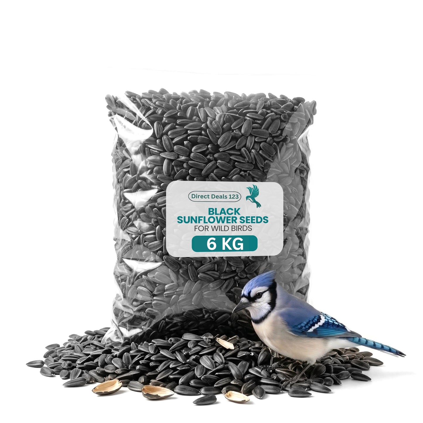 6KG BAG Direct Deals 123 High-Energy Black Sunflower Seeds for Wild Birds