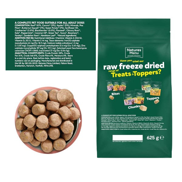 Natures Menu Freeze Dried Complete & Balanced Nuggets - Beef - 625g