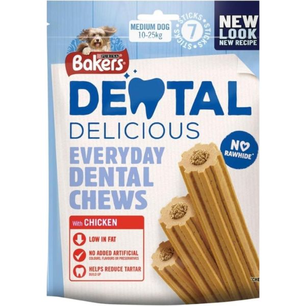 Bakers Dental Delicious Medium Dog Treats Chiclen 7 per pack (PACK OF 6)