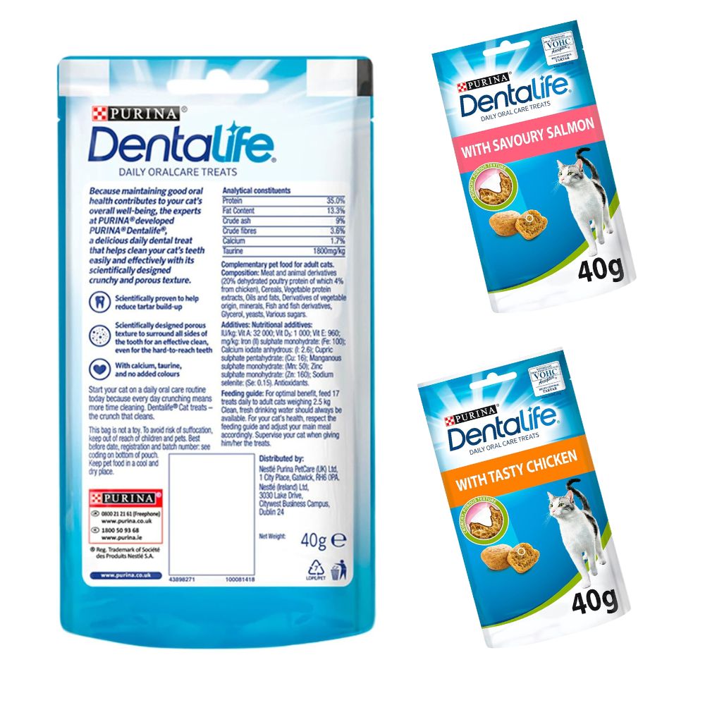 PURINA Dentalife Dental Treats for Cats | Pack of 2 | Chicken and Salmon